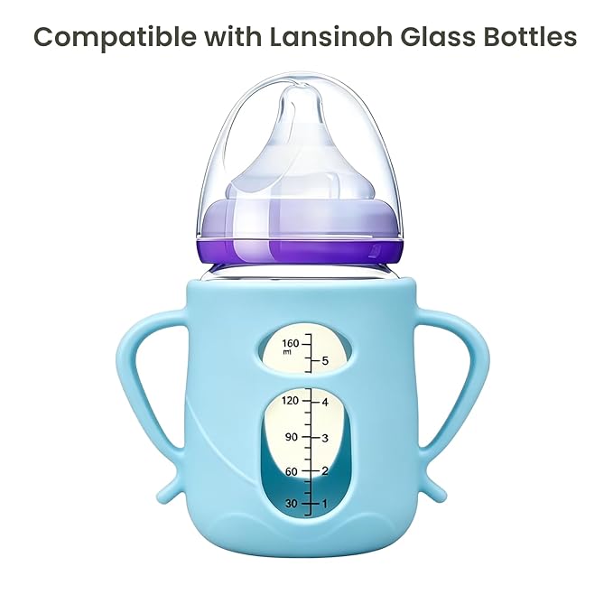 3Pack Silicone Sleeves Compatible with Lansinoh Glass Bottles for 5oz, Anti Breakage Glass Bottle Holder with Handles, Silicone Bottle Holder for Easy Grip, Quick Install, Easy to Clean