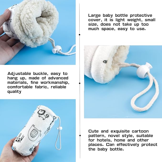 Infant Bottle Cover Thick Lambswool Keep Warm Baby Drinking Sleeve with Lanyard Baby Glass Bottle Insulator Soft Baby Bottle Protector for 300ml Bottle,2Pcs White