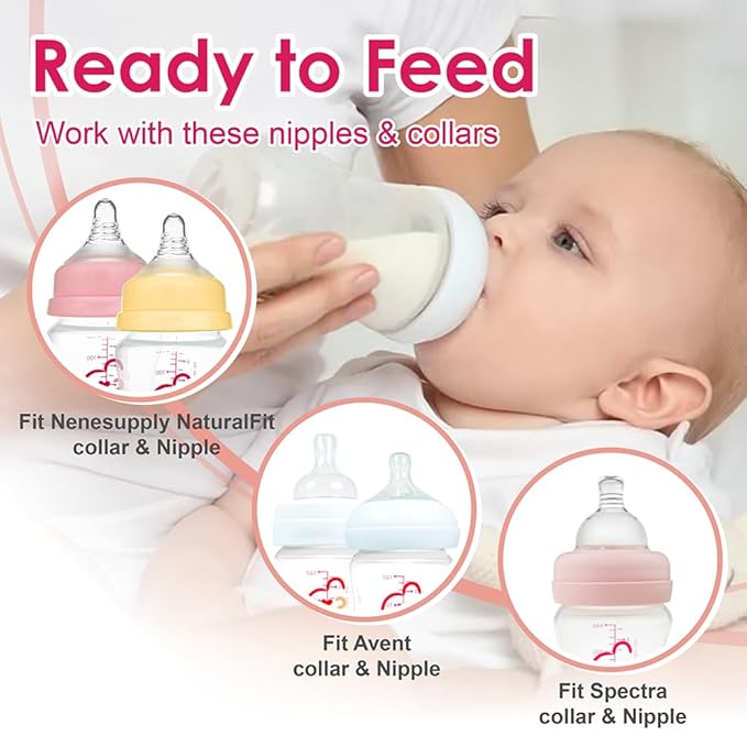 Nenesupply 9oz 4 Count Wide Neck Mouth Breastmilk Storage Bottle Breast Pump Bottles Use for Pumping with Spectra S1 S2 9 Plus Breast Pumps. Replace Spectra Bottles for Pumping Breastmilk Collection
