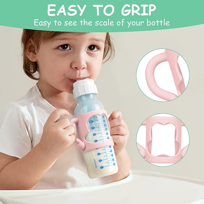 Aolso Silicone Baby Bottle Handles, 2PCS Bottle Handles for Dr Brown Narrow Bottles, Easy Grip Handles to Hold Baby Bottle, Easy Carry Handle Lightweight Bottle Handle(Pink/Orange)