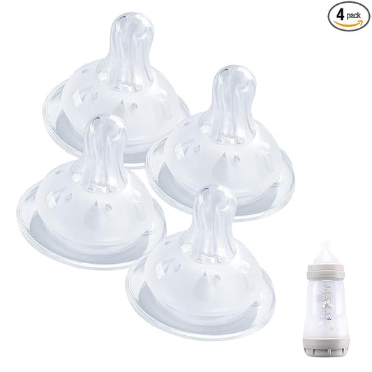 4 Pack Bottle Nipples Compatible with Mam Bottle, Soft Silicone Nipples for Bottle, Fit for MAM Bottles, Fast Flow, 6+ Months