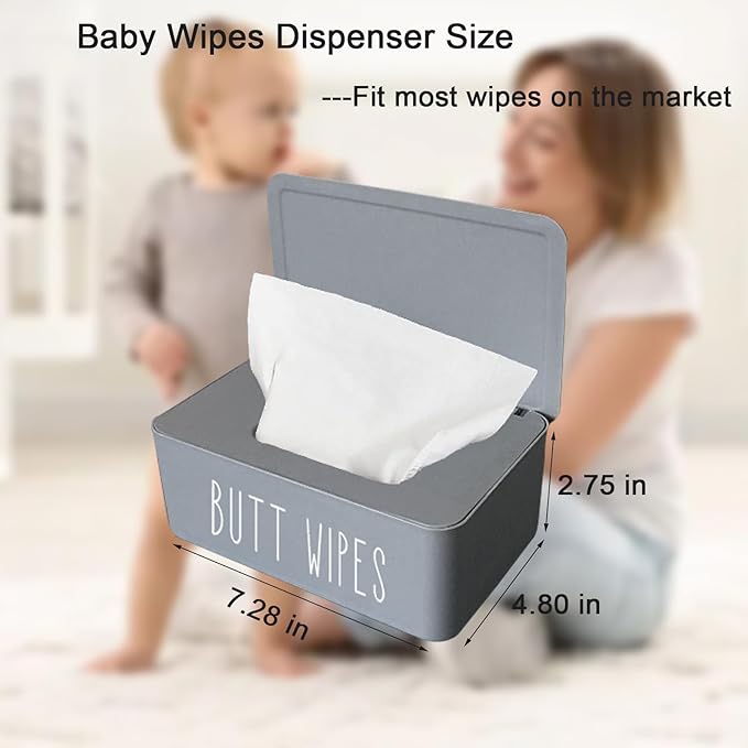 Butt Wipe Holder Flushable Baby Wipe Container Dispenser for Nursery Diaper Easy to Access,7.28" L x 4.80" W x 2.75" H (Grey)