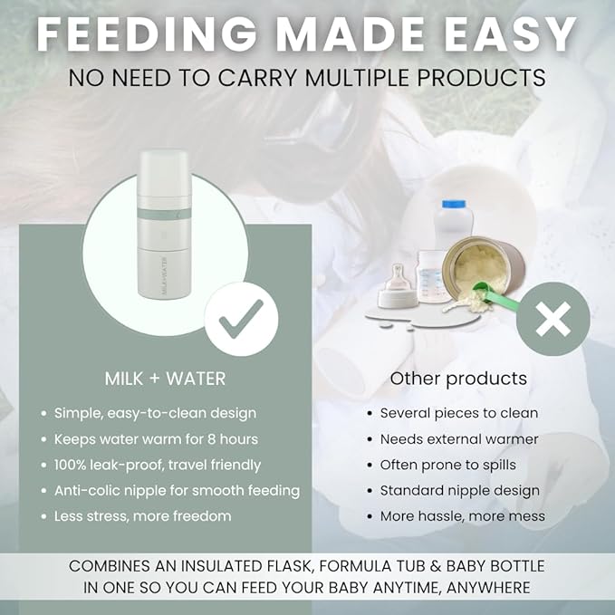 MILK & WATER All in One Baby Bottle & Baby Formula Dispenser On the Go, 5oz - Keeps Water Warm & Formula Fresh - Baby Formula Mixing Bottle with Anti Colic Nipple - Leak-Proof - 0+ Months (Green)