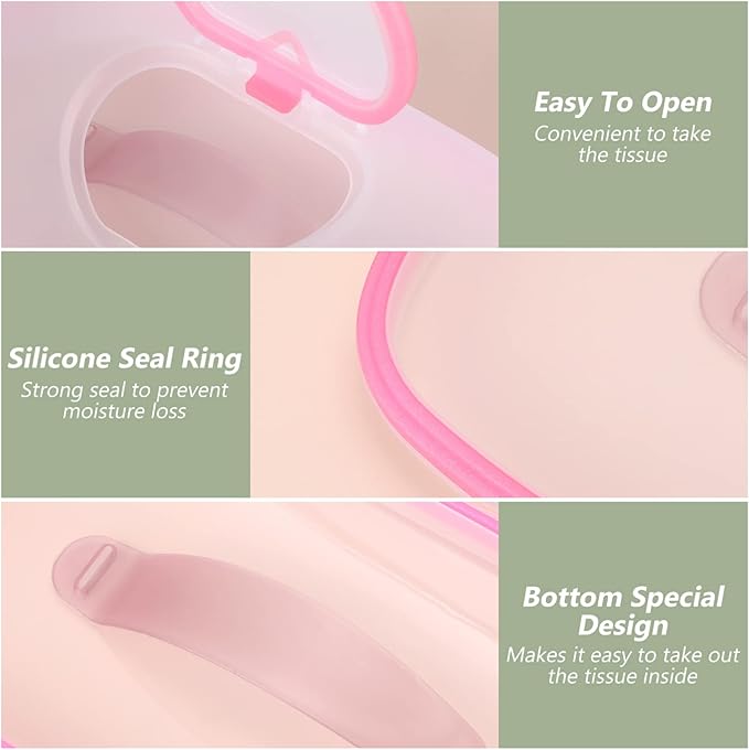Portable Wipe Box Compact Wet Wipes Dispenser for Travel Refillable Container with Silicone Seal for Diaper Bag Pink