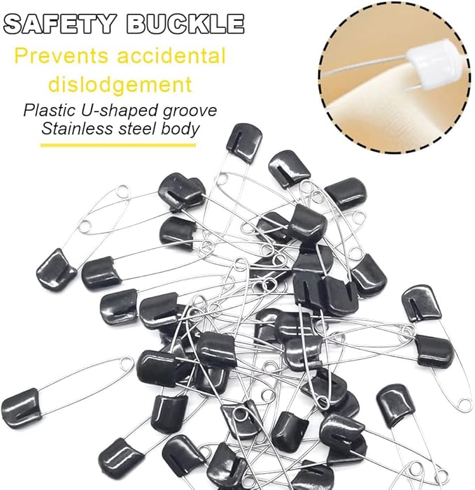 50Pcs 2.2" Plastic Head Safety Nappy Pins(Black)
