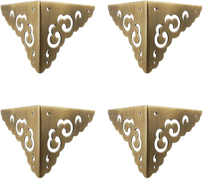 4Pcs Antique Brass Hollow Cloud Pattern Two Sides Corner Protectors Vintage Furniture Desk Edge Wooden Jewelry Gift Box Cabinet Corner Guard (Antique Bronze)