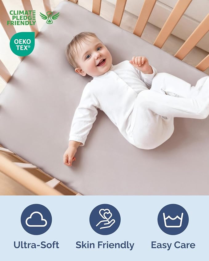 Baby Crib Sheets for Boys & Girls - Pack of 2 Fitted Microfiber Crib Sheets for Standard Crib & Toddler Mattress - Soft, Breathable & Wrinkle Free - Machine Washable, Oeko Tex - 52x28x8in - White/Grey