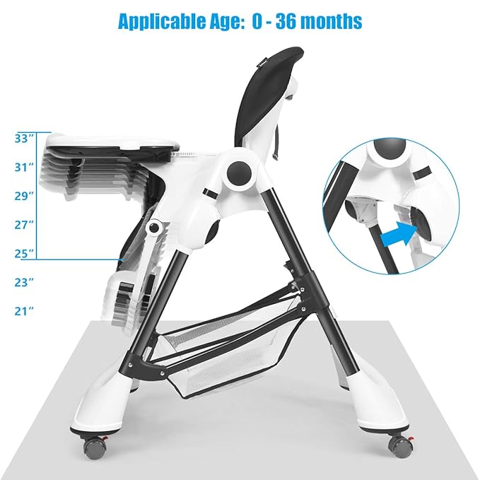 INFANS High Chair with One-Hand Removable Tray, 4 Lockable Wheels & Large Storage Basket - Multi-Adjustable Height, Recline & Footrest, Removable Cushion, Foldable for Baby, Infant& Toddler, Grey
