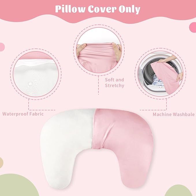 Hooyax Waterproof Nursing Pillow Cover, Stretchy Nursing Covers for New-Designed Breastfeeding Pillows, Adorable Infant Feeding Pillow Slipcover for Baby Boy and Girls (Pink)