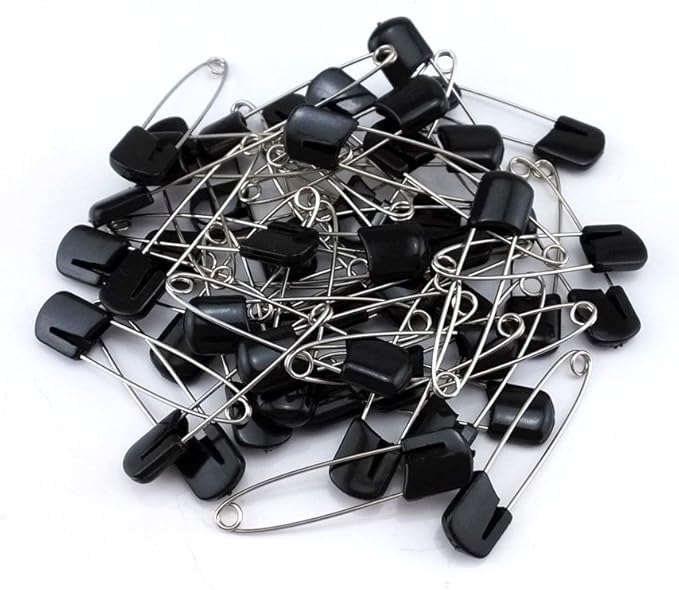 yueton 50pcs Black Plastic Head Baby Safety Pins Safety Locking Baby Cloth Diaper Nappy Pins