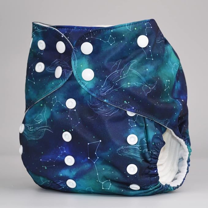 2 to 7 Years Old Cloth Diaper Nappy Pocket Reusable Washable Junior Big Baby Kids Toddler (Whale Stars)