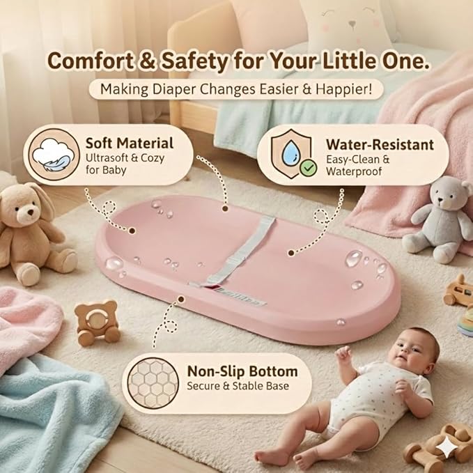Baby Changing Pad, Waterproof & Non-Slip Changing pad, Wipeable Changing Table pad, Contoured Foam for Diaper Changes, Liquids-Free, No Fabric Cover Needed, Less Laundry Loved by Green Moms