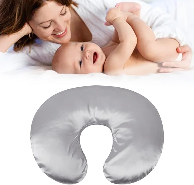 Satin Nursing Pillow Cover,Soft Washable Breathable,Protect for Baby Hair and Skin, Breastfeeding Pillow Slipcover for Feeding (Grey)