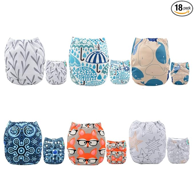 ALVABABY 6 Pack Cloth Diaper with 12 Inserts One Size Adjustable Washable Reusable Diaper Cover for Baby Girls and Boys