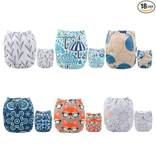 ALVABABY 6 Pack Cloth Diaper with 12 Inserts One Size Adjustable Washable Reusable Diaper Cover for Baby Girls and Boys
