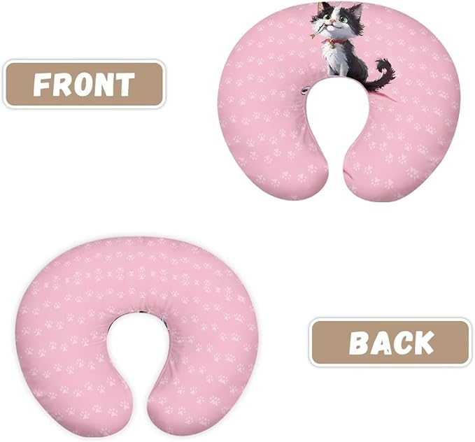 Pink Cat Nursing Pillow Cover for Newborn U-Shaped Nursing Slipcover Breastfeeding Pillow Case Hidden Zipper Design Soft and Skin-Friendly