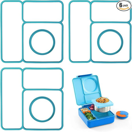 6 Pack Replacement Seal Gaskets Compatible with OmieBox Bento Box Lid, Silicone Lid Seal Gasket for OmieBox, Leak-Proof Seal Ring Accessory, Keep Freshness, BPA-Free Kids Lunch Box Replacement Parts