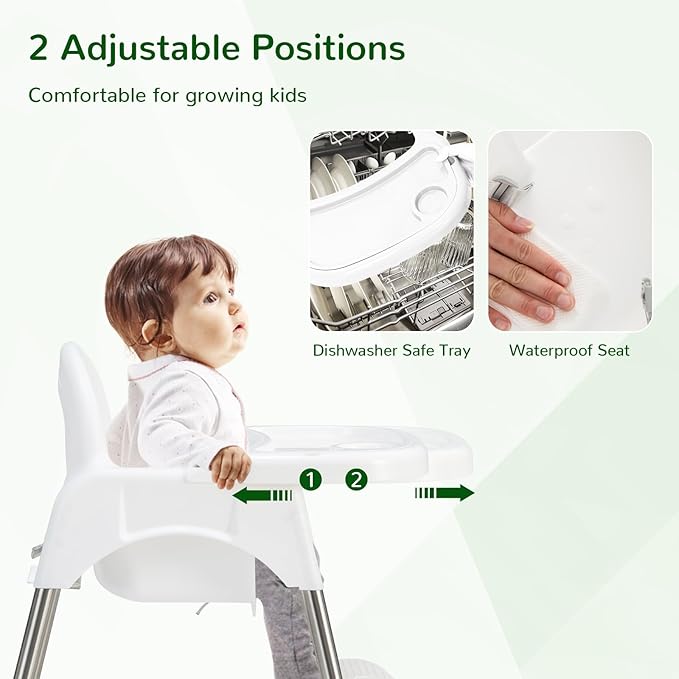 HONEY JOY Baby High Chair, 4 in 1 Convertible Highchair for Babies and Toddlers, Adjustable Legs, Double Removable Tray & Footrest, 3-Point Safety Harness for Infants Boys Girls (White)