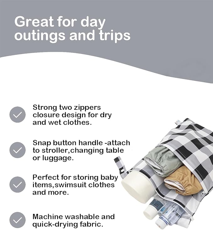 Wet Dry Bag Reusable Waterproof Swimming Bag Travel Beach Pool Yoga Gym Bag for Baby Cloth Diaper Swimsuits Wet Clothes Two Zipper Pockets 3 Pack 3L23