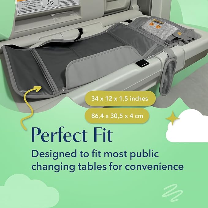 Portable Diaper Changing Mat, Fits Most Changing Tables, One-Hand Hook-and-Loop Fasteners, Front Touchscreen-Friendly Pocket, Grey