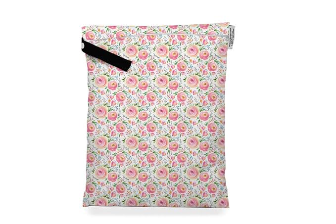 Buttons Cloth Diapers Waterproof Washable Reusable Zippered Laundry Wet Bag (Medium, Flourish)
