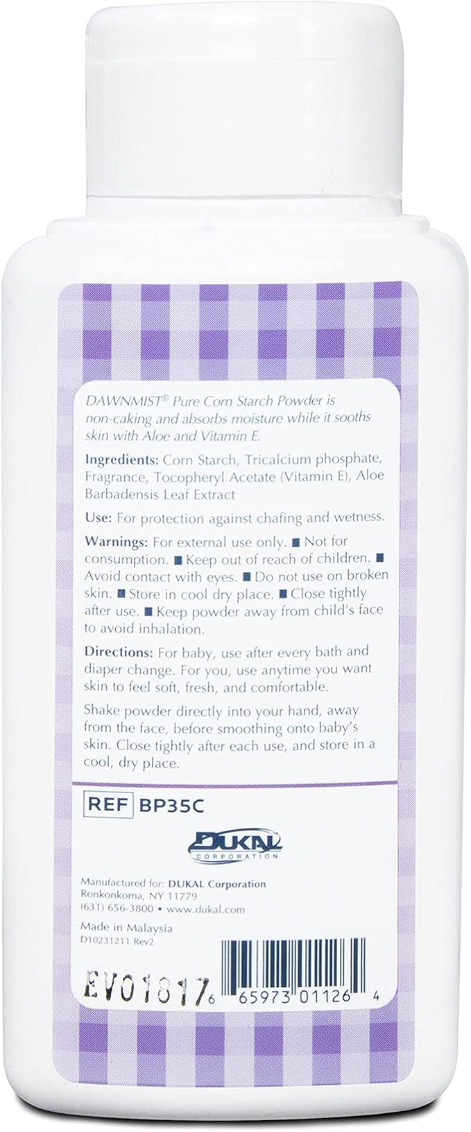 Dukal DawnMist Premium Baby Powder, 3.5 oz Bottles – Talc-Free Formula, Gentle & Soothing for Delicate Skin – Full Case Pack of 48