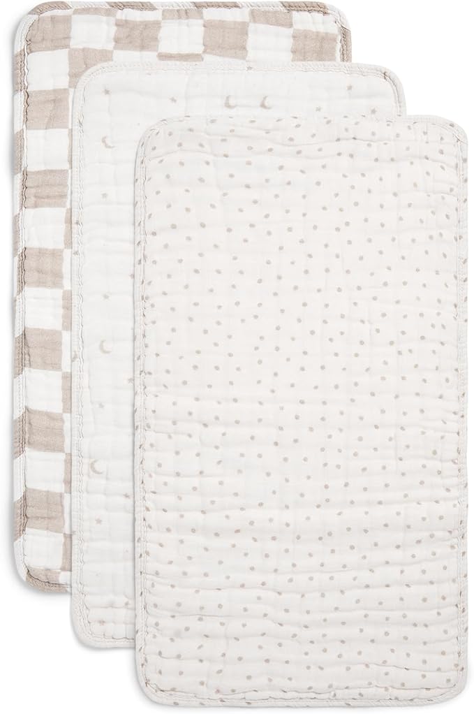 Nana Baby Burp Cloths – 100% Organic Cotton, Oversized & Hypoallergenic, 8-Layer Muslin, Machine Washable, Neutral Unisex Colors, Gentle on Sensitive Skin, Set of 3 (Beige)