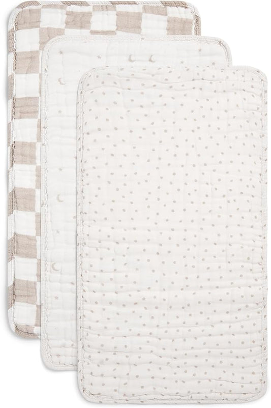 Nana Baby Burp Cloths – 100% Organic Cotton, Oversized & Hypoallergenic, 8-Layer Muslin, Machine Washable, Neutral Unisex Colors, Gentle on Sensitive Skin, Set of 3 (Beige)