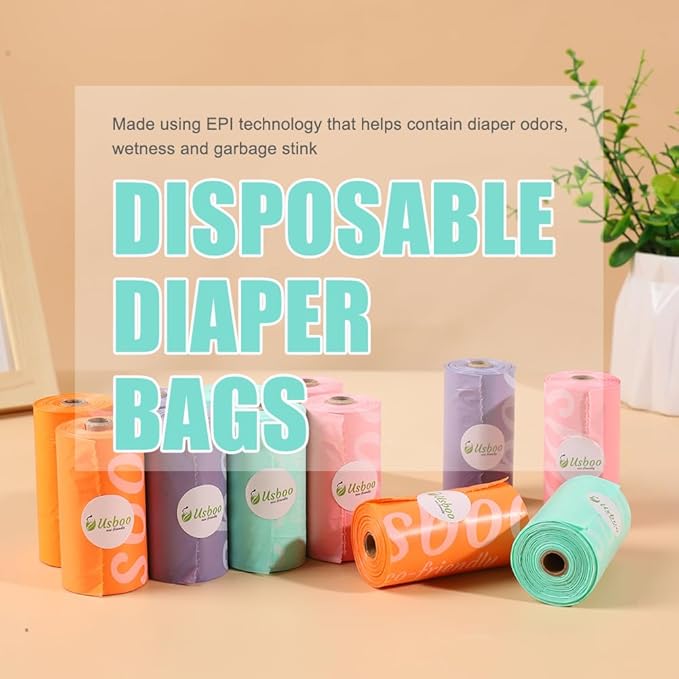 Diaper Bags Disposable for Baby, 12 Refill Rolls/180 Bags OXO-Biodegradable Waste Bags,Dirty Disposable Diaper Bags,Diaper Trash Bags,Rainbow