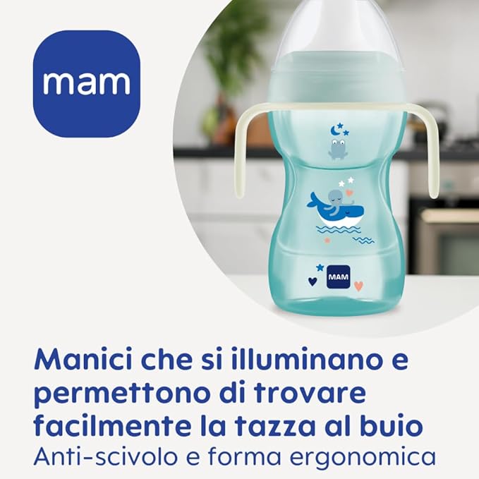 MAM Hold My Bottle Baby Bottle Handles Compatible with Baby Bottles, Non-Slip and Ergonomic, from 6 Months, Light Blue