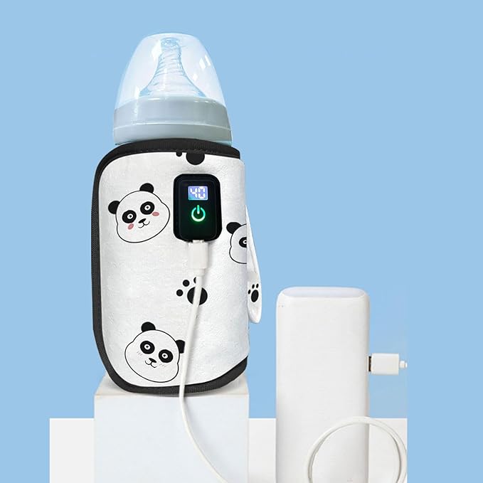 CDQL Portable Bottle Warmer Sleeve, Cute Panda Pattern Design, USB Milk Heat Keeper, Adjustable Milk Warmer with 21 Level Temperature Control, Bottle Warmer for Car, Travel