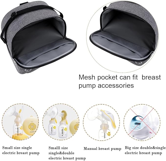 Breast Pump Bag - Small Size Cooler and Moistureproof Backpack Double Layer for Mother Baby Bottle Breast Milk Pump Outdoor Working Backpack Lunch Bag (Grey)