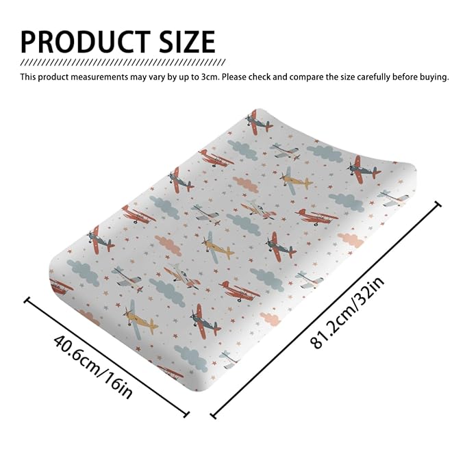 Cartoon Colorful Plane Clouds Stars Pattern Baby Changing Pad Cover, Unisex Plane Nursery Diaper Changing Table Pad Mat Sheet for Boys Girls-16x32