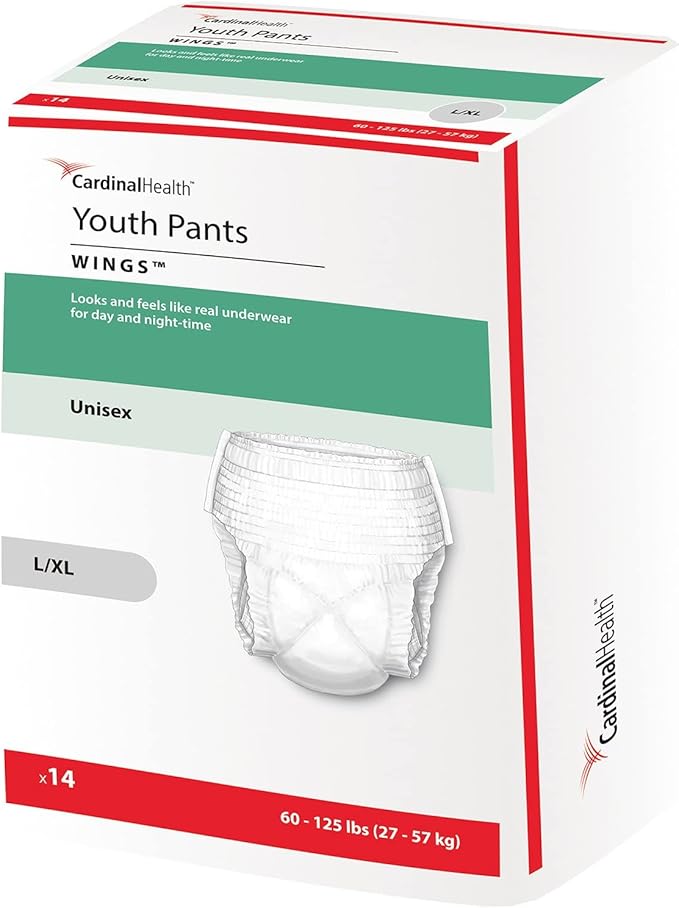 Cardinal Health Wings Youth Youth Absorbent Underwear Large/X-Large 60 to 125 lbs. 70074A, 14 Ct