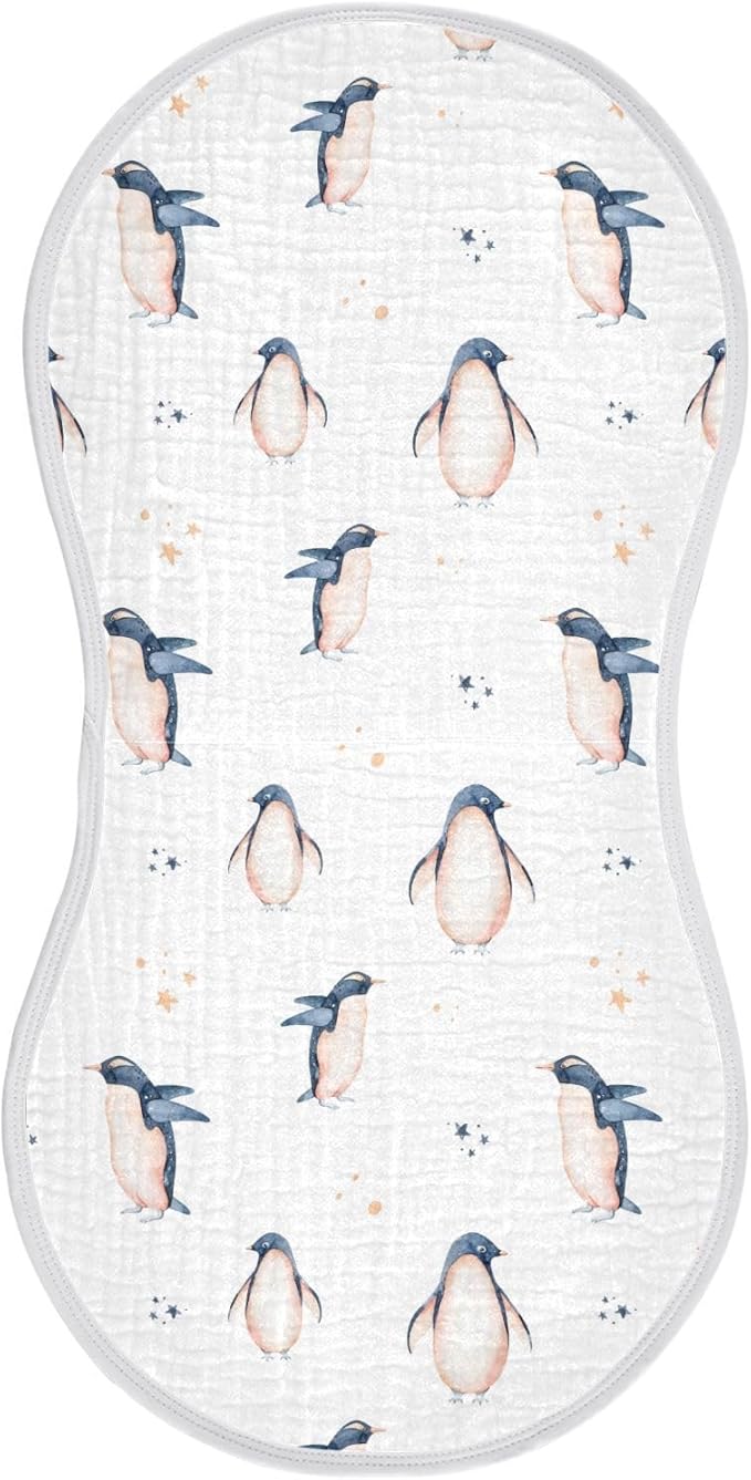 vvfelixl Muslin Burp Cloths Watercolor Penguins Baby Washcloths for Baby Girl Boys 2 Pack White