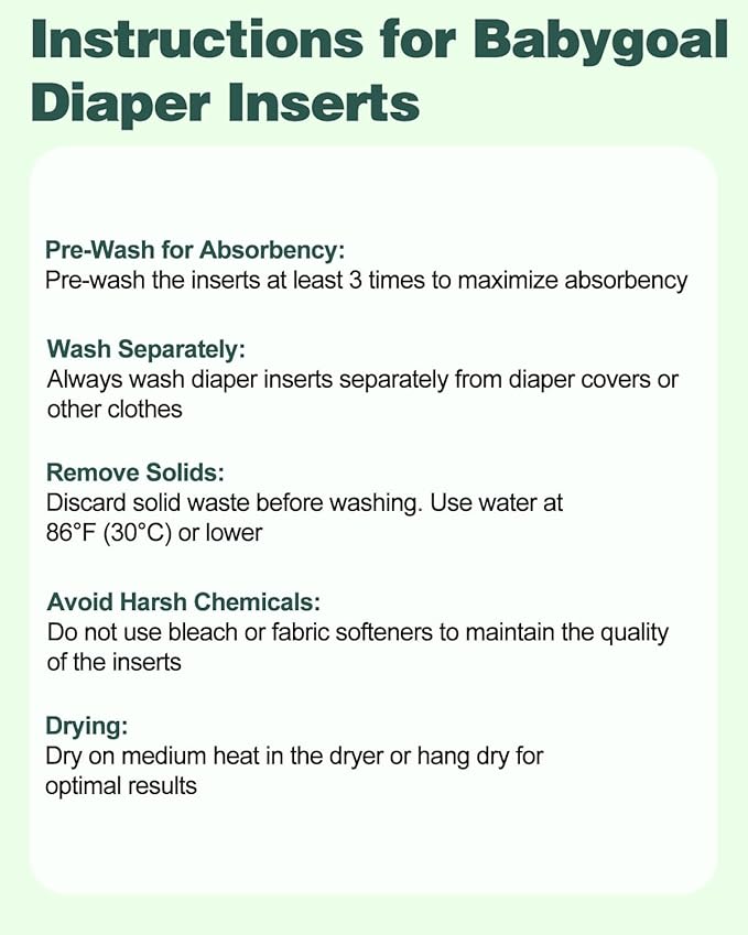 Babygoal Baby 5-Layer Charcoal Rayon from Bamboo Reusable Liners for Cloth Diapers Nappies,Pack of 12 Inserts,12ZTN