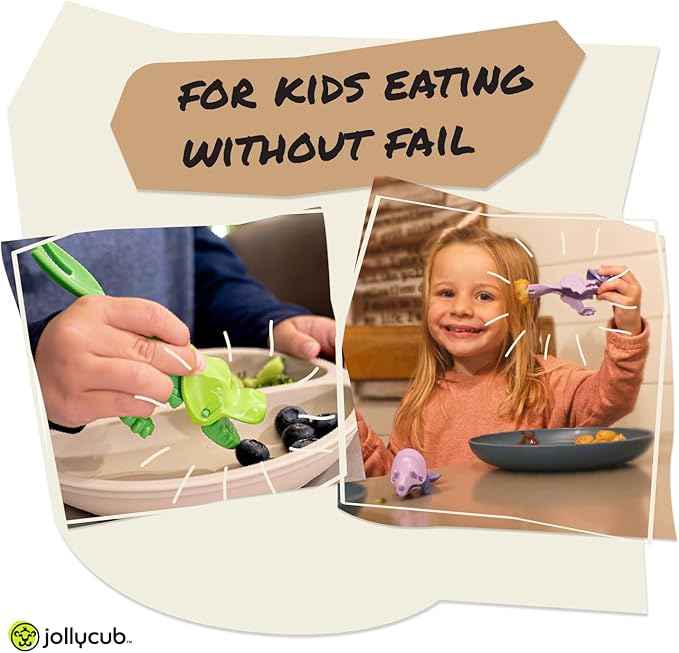 Jollycub® Interactive Toddler Utensils, Dino Chomperware™, Kids Silverware Set, BPA Free, Made in USA (Purple Fruits)