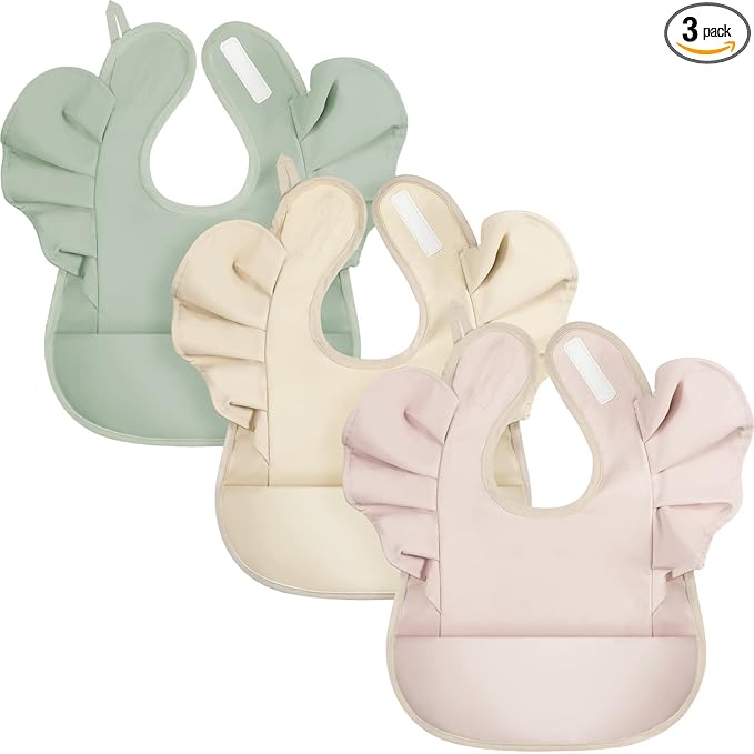 JaGely 3 Pcs Baby Food Bib for Eating Waterproof Washable Toddler Bib Soft Feeding Apron with Food Catcher for Toddler Boy or Girl Eating Travel Home Supplies