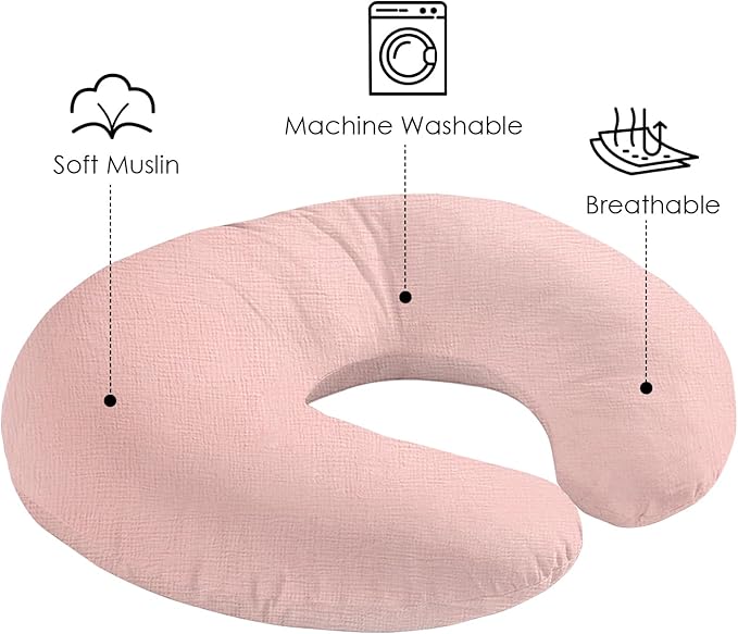Little Grape Land Muslin Nursing Pillow Covers 2 Pack, 100% Cotton Removable Breastfeeding Pillow Covers, Feeding Pillow Slipcovers for Baby Boys & Girls, (Bunny & Pink)