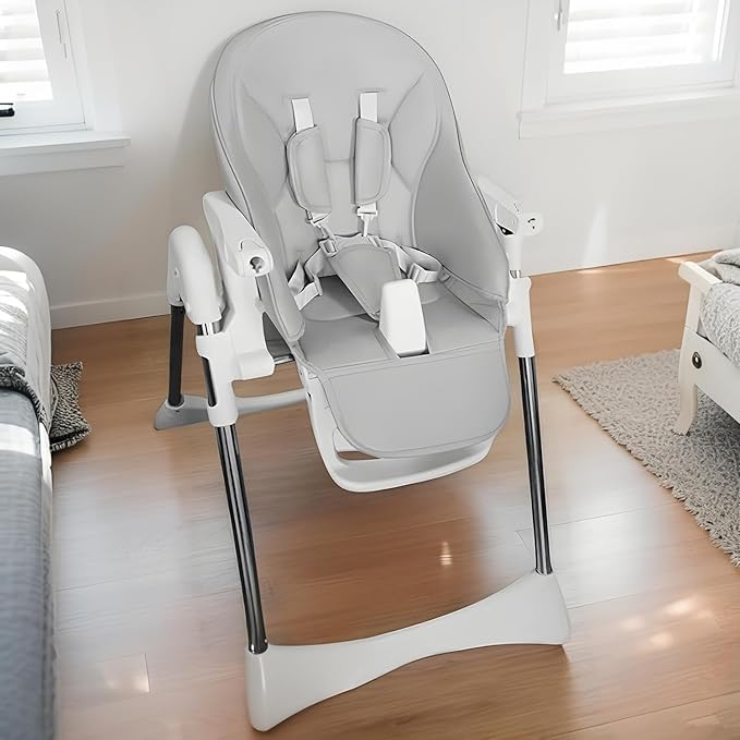 Baby High Chair Cover Replacement | PU Leather Dining Chair Cover with Soft Cushion Seat, Easy to Install High Chair Covers for Baby and Toddler, High Chair Cover Replacement (Light Grey)