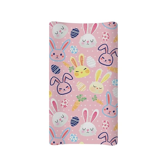 Rabbit Diaper Changing Pad Cover Easter Decor Pink 32''*16'' Baby Changing Pad Cover Breathbale Soft Changing Pad -Cover Home Decoration