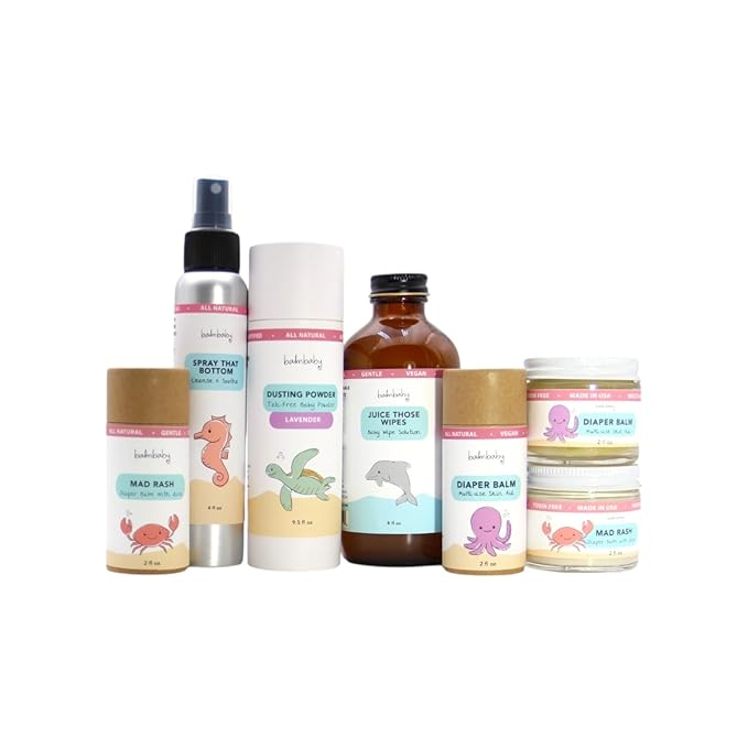 BALM! Baby Juice Those Wipes and Diaper Balm - Baby Wipes Concentrated Solution + Baby Diaper Rash Balm - All Natural for Cloth or Disposable - Cloth Safe - Plastic Free - Glass Containers