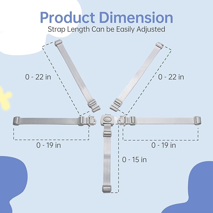High Chair Straps Replacement Compatible with Graco - 5 Point Harness Straps for High Chair, Straps Length Adjustable Highchair Strap, Easy to Install Straps Belt, High Chair Accessories