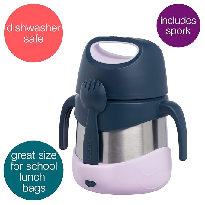 b.box Insulated Food Jar with Spork for Toddlers | Easy Open Container | Stainless Steel, 5hrs+ of Perfect Temperatures | Dishwasher Safe, BPA Free (Indigo Rose, 11 oz)