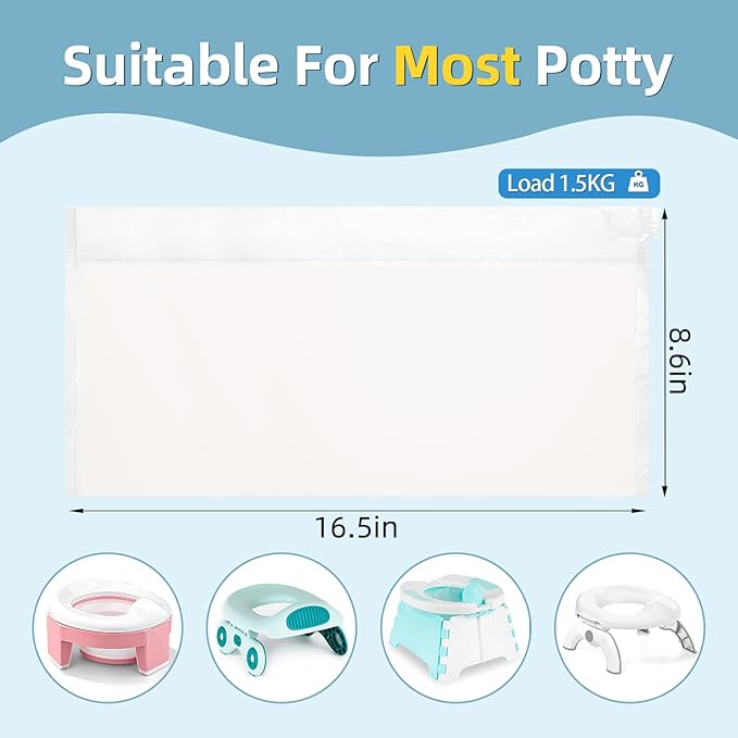 MCGMITT Potty Bags for Portable Toilet, 120 PCS Leak-Proof Potty Liners with Drawstring, Disposable Soft Toilet Bags Fit Most Potty Chair, Potty Training Liners for Toddler Kids Travel Pets Outdoors