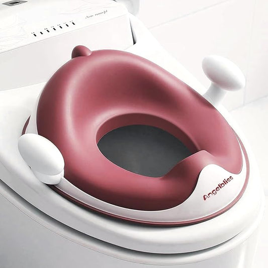 ANGELBLISS Baby Potty Training Toilet Seat with Soft Cushion Handles, Haute Collection, Double Anti-Slip Design and Splash Guard for Boys and Girls (Dark Pink)