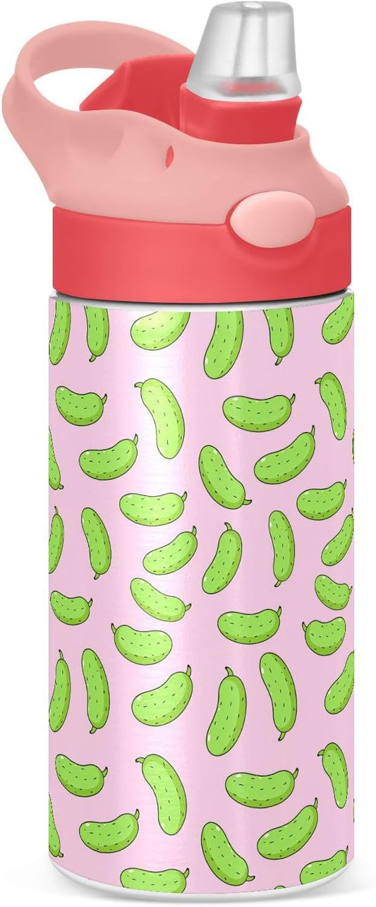 Kawaii Panda Kids Water Bottle with Straw and Carry Handle Cute Bear Pink Vacuum Insulated Stainless Steel Bottles Leak-Proof for Boys Girls Toddler 12 oz Pink Lid