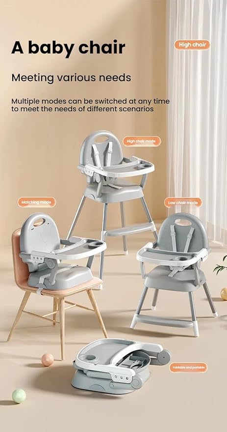 PU Leather Baby High Chair, High Chairs for Babies and Toddlers with Detachable Tray, Small Size Baby Eating Chair (X8123 Grey)