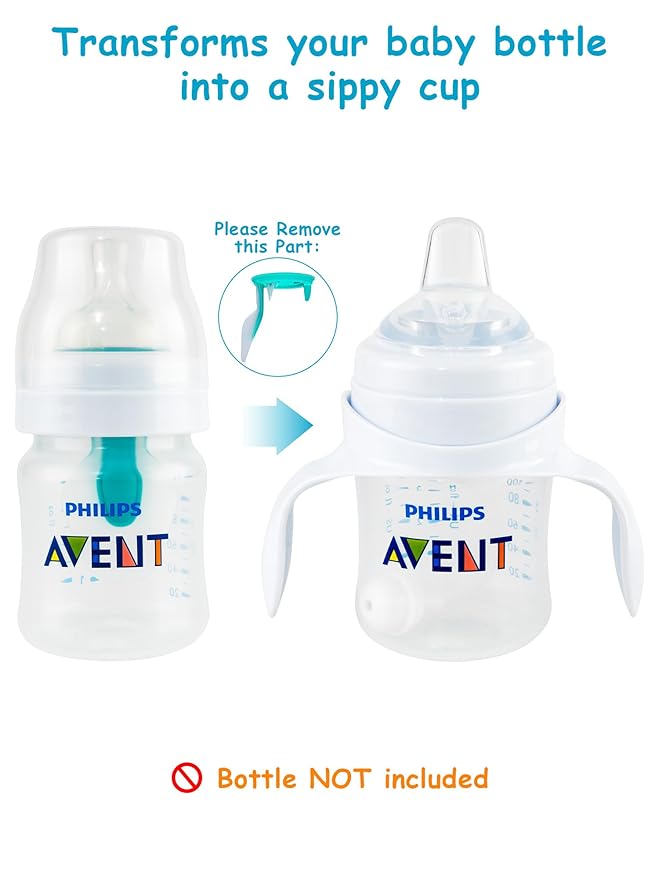 Sippy Cup Soft Conversion Kit for Philips Avent Anti-Colic Baby Bottle, Toddler Transition Kit with Silicone Sippy Spout Nipple, Weighted Straw, Bottle Handle, Cleaning Brush, 3-Pack
