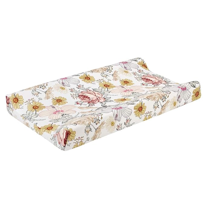 Diaper Changing Pad Cover, 2 Pack, Floral Changing Table Cover, Green Leaf Changing Pad Covers, Jersey Knit Changing Table Sheets, Gender Neutral Crib Bedding Covers for Baby Boy Girl